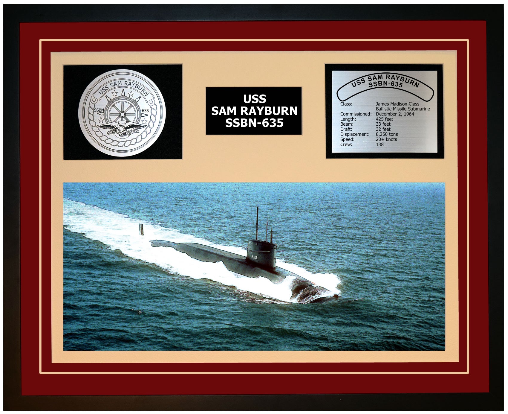 USS Sam Rayburn SSBN-635 Framed Navy Ship Display