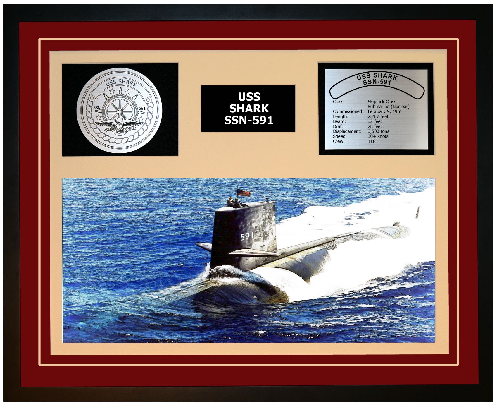 USS Shark SSN-591 Framed Navy Ship Display