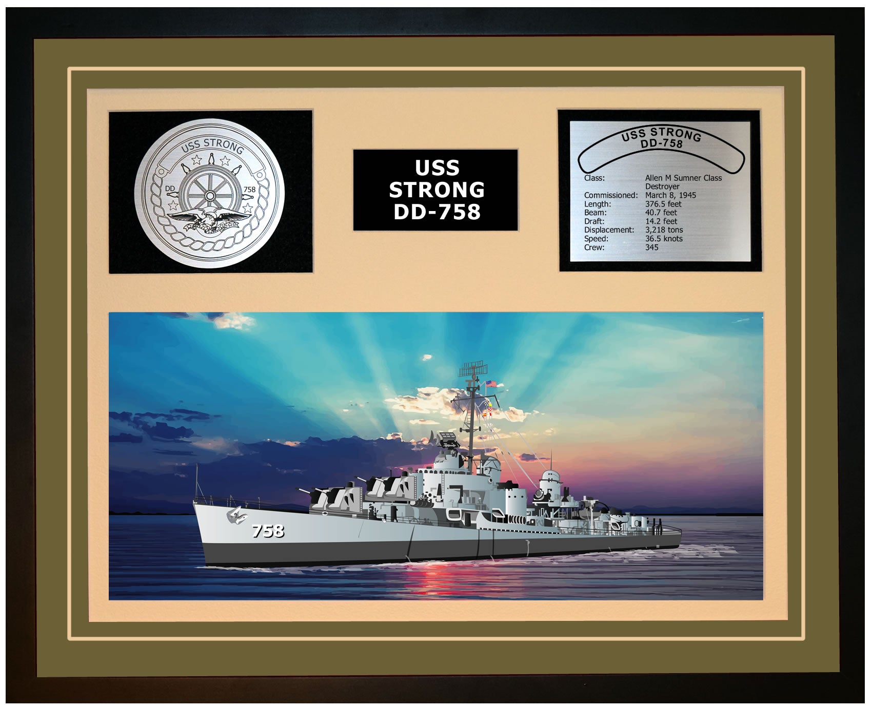 Uss Strong Dd 758 Framed Navy Ship Display Burgundy Navy Emporium