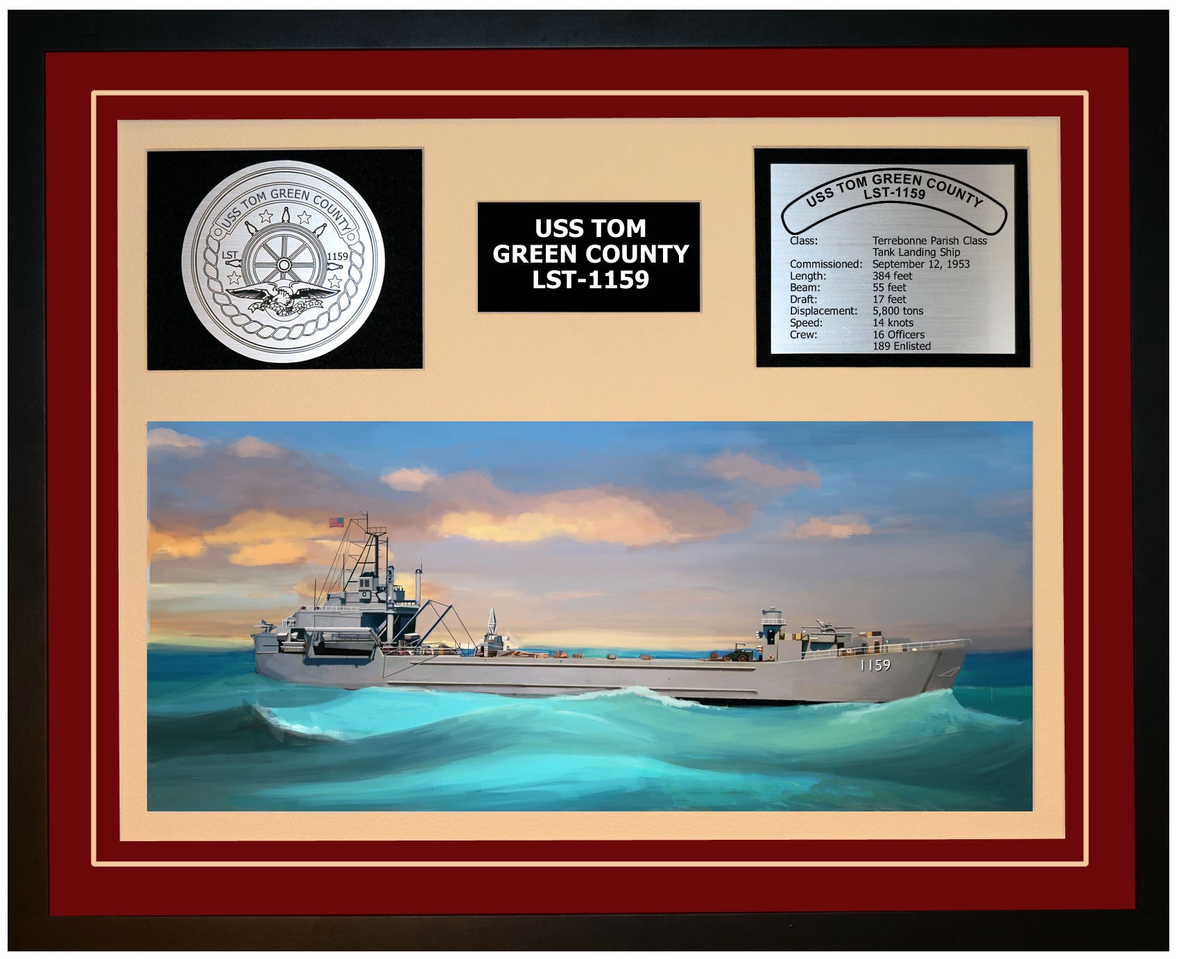 USS Tom Green County LST-1159 Framed Navy Ship Display