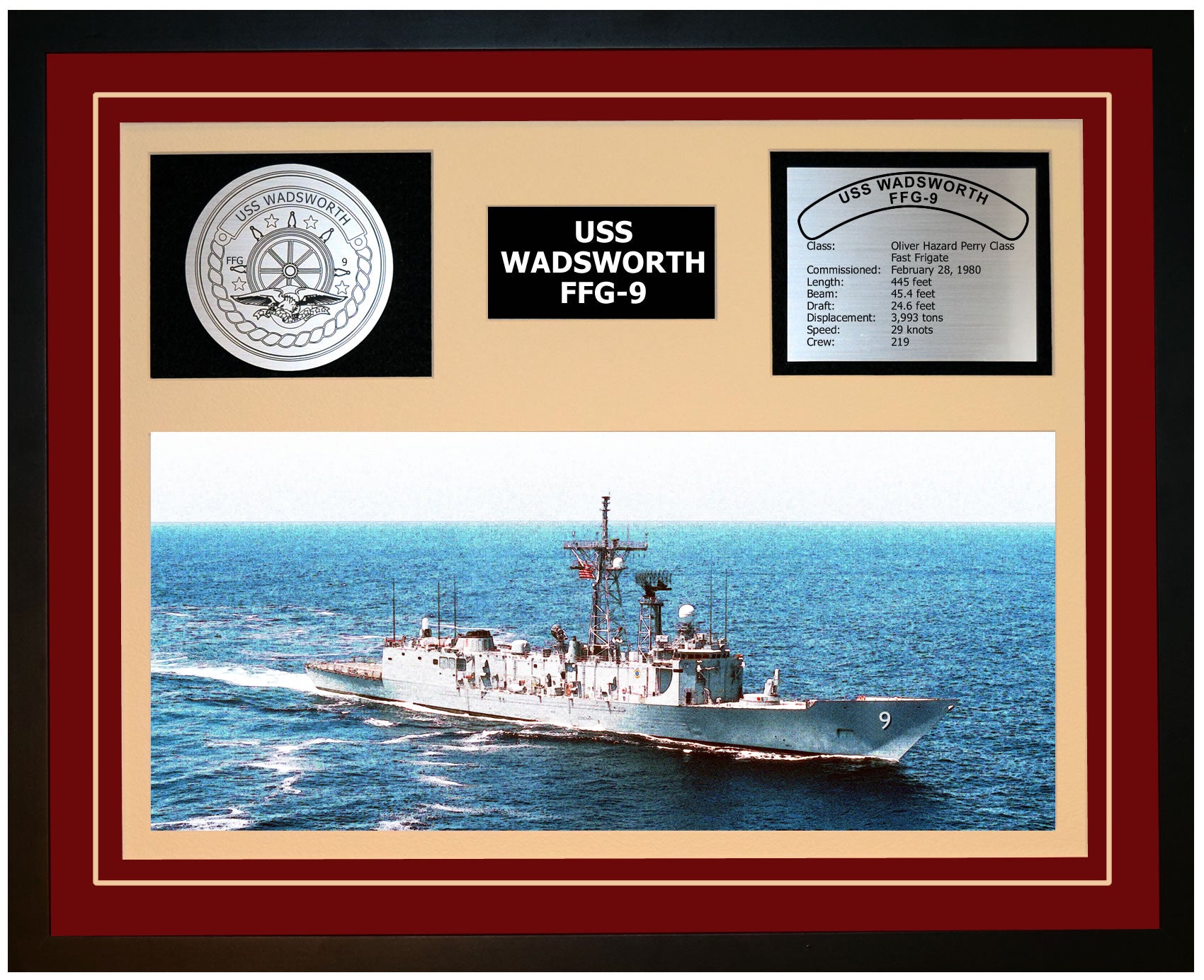 USS Wadsworth FFG-9 Framed Navy Ship Display