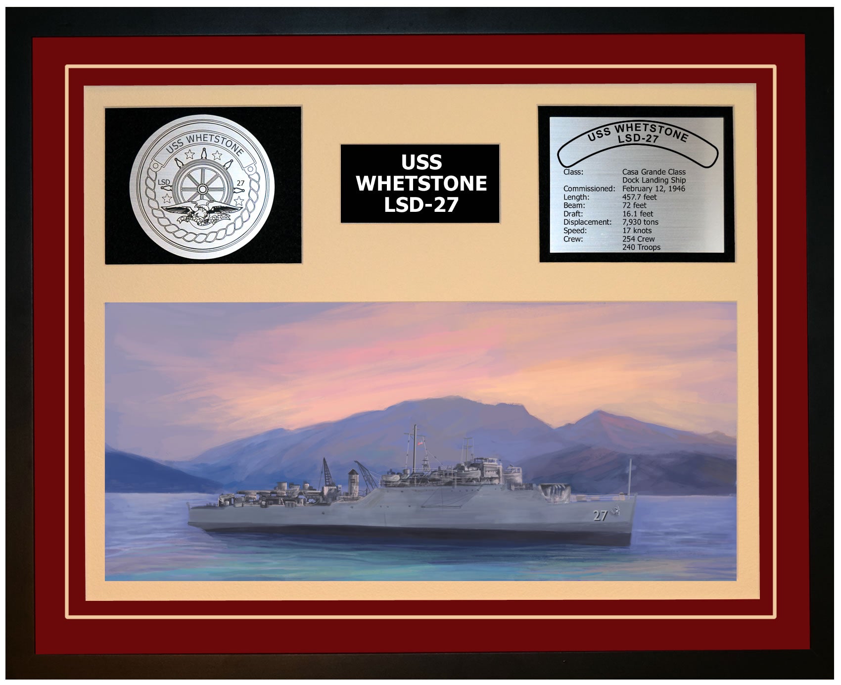 USS Whetstone LSD-27 Framed Navy Ship Display