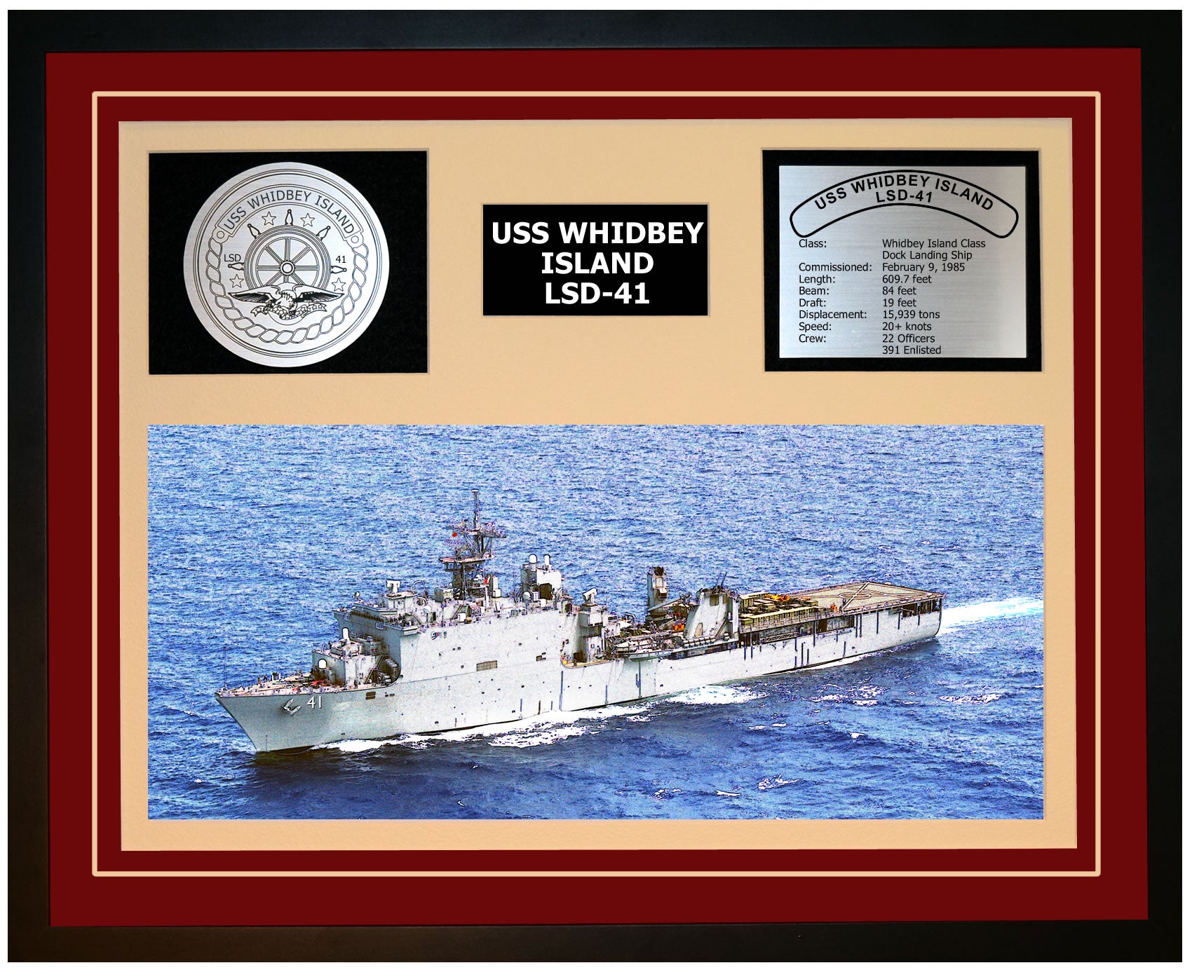 USS Whidbey Island LSD-41 Framed Navy Ship Display
