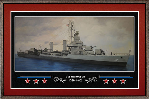 USS NICHOLSON DD 442 BOX FRAMED CANVAS ART BURGUNDY