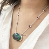 Chrysocolla & Garnet Silver Necklace