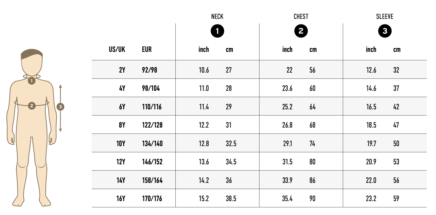 OppoSuits (Teen)Boys’ Shirt size chart, Size US/UK 2Y EU92/98, Neck 10.6 inch 27 cm, Chest 22 inch 56 cm, Sleeve 12.6 inch 32 cm Size US/UK 4Y EU98/104, Neck 11.0 inch 28 cm, Chest 23.6 inch 60 cm, Sleeve 14.6 inch 37 cm Size US/UK 6Y EU110/116, Neck 11.4 inch 28 cm, Chest 25.2 inch 64 cm, Sleeve 16.5 inch 42 cm Size US/UK 8Y EU122/128, Neck 12.2 inch 31 cm, Chest 26.8 inch 68 cm, Sleeve 18.5 inch 47 cm Size US/UK 10Y EU134/140, Neck 12.8 inch 32.5 cm, Chest 29.1 inch 74 cm, Sleeve 19.7 inch 50 cm Size US/UK 12Y EU146/152, Neck 13.6 inch 34.5 cm, Chest 31.5 inch 80 cm, sleeve 20.9 inch 43 cm Size US/UK 14Y EU158/164, Neck 14.2 inch 36 cm, Chest 33.9 inch 86 cm, sleeve 22.0 inch 56 cm Size US/UK 16Y EU170/176, Neck 15.2 inch 38.5 cm, Chest 35.4 inch 90 cm, Sleeve 23.2 inch 59 cm