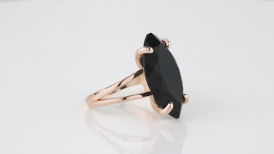 14k Gold Black Onyx Cocktail Ring Anemone Jewelry