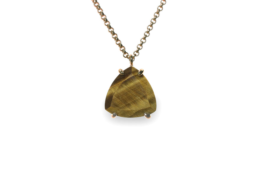 Trillion Tiger Eye Crystal Necklace in Gold