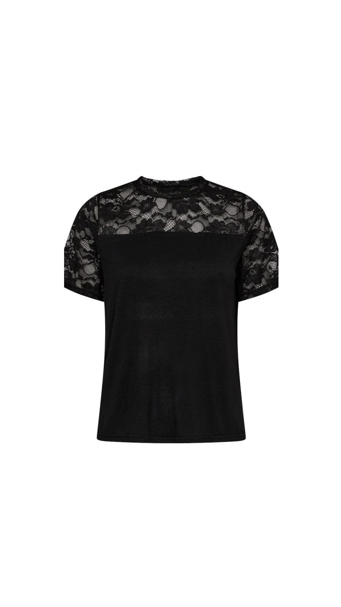 Se Isa Ss Lace Sleeve Tshirt Black M hos Diversita.dk