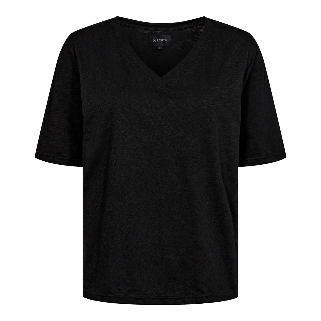 Se Ulla Ss Vneck Tshirt Black S hos Diversita.dk