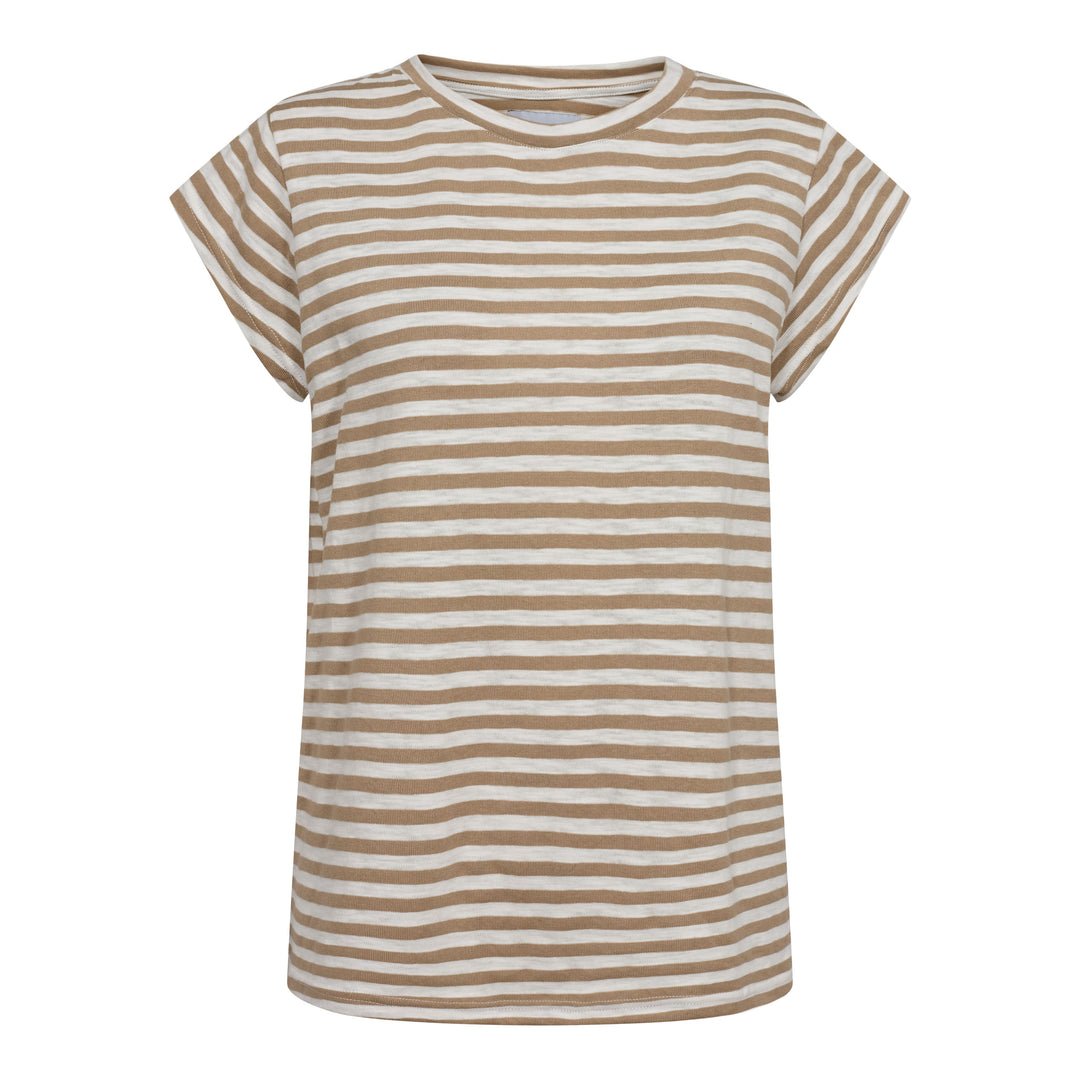 Se Ulla Stripe Tshirt Light Brown White Stripe XL hos Diversita.dk