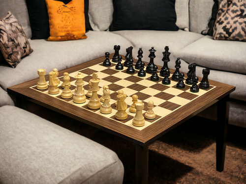 3.75" British Black Chess Pieces, 20" Wenge Chess Board