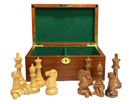 4" Staunton Acacia Winchester Chess Pieces & Mahogany Box