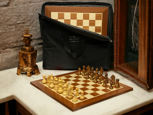 15.75" Carryall Acacia Classic Mahogany Chess Set