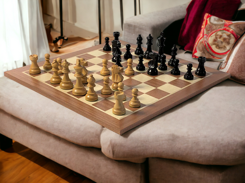 British Black Mahogany Chess Set & Mahogany Box