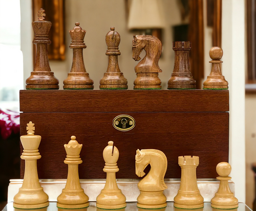Leningrad Acacia Chess Pieces & Mahogany Box
