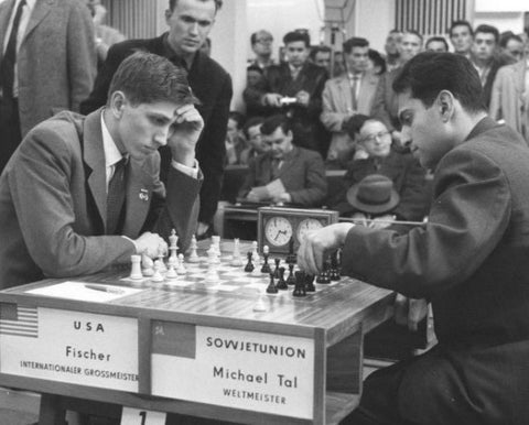 bobby fischer playing in chess championship chess clock chess board chess player