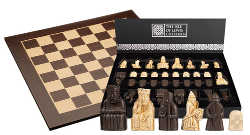 Isle of Lewis Chess Pieces, 20” Wenge Chess Board