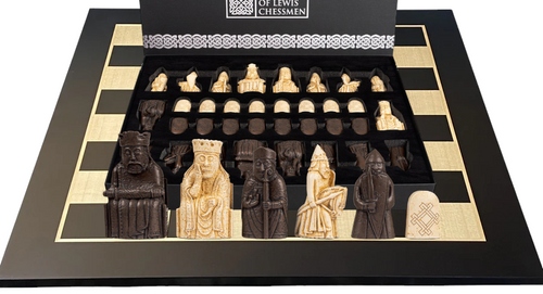 Isle of Lewis Chess Pieces, 20" Anegre Matt Chess Board