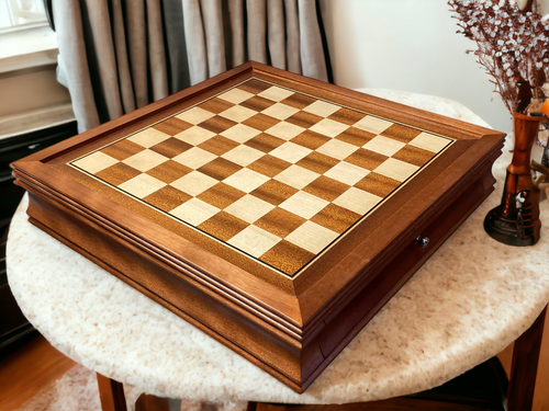 15" Mahogany Frame Drawer Chess Board