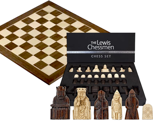 Isle of Lewis Chess Pieces & 19" Walnut Chess Board