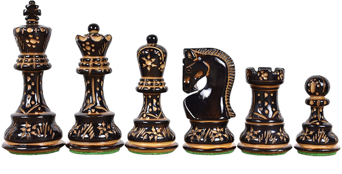 Artistic Burnt Russian Chess Pieces