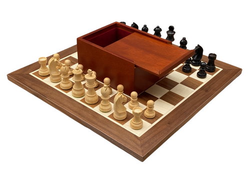 15:75 Inch Walnut Black Classic Wooden Chess Set & Box