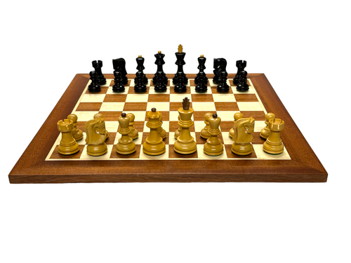 3" Russian Zagreb Ebonised Chess Pieces 15.75" Mahogany Board & Box