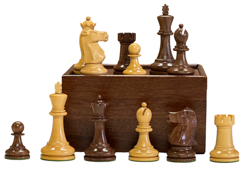 Fischer Acacia and Boxwood Chess Pieces with Slide Lid Box