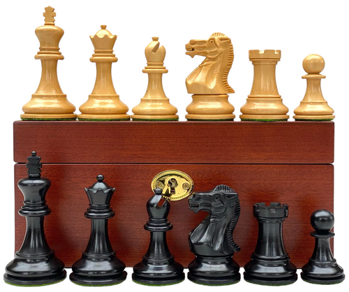 Elite Staunton Black Chess Pieces & Mahogany Box