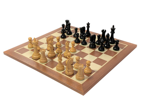 Leningrad Black Chess Pieces, Mahogany Chess Board & Box