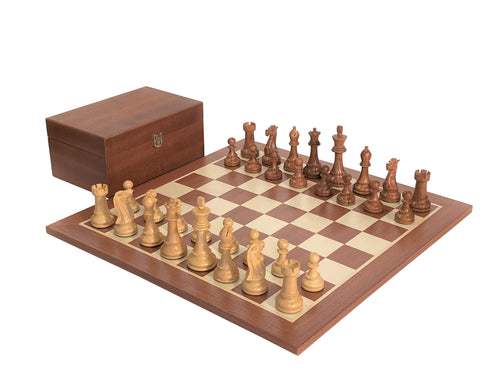 Acacia Winchester Chess Pieces, Mahogany Chessboard & Box