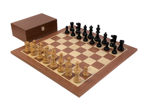 British Black Mahogany Chess Set & Mahogany Box