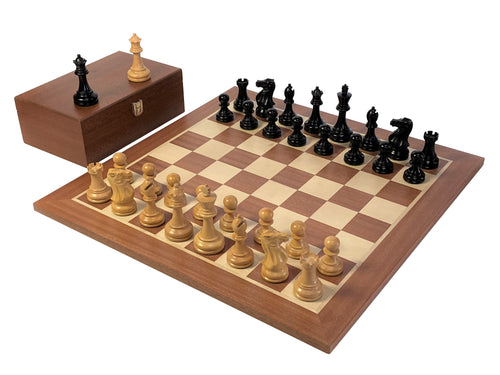 Stallion Black Chess Pieces, Mahogany Chess Board & Mahogany Box