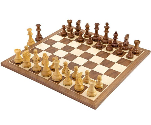 British Acacia and Walnut Chess Set