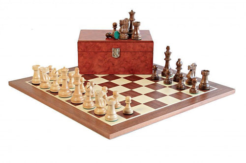 British Acacia Mahogany Chess Set & Mahogany Box