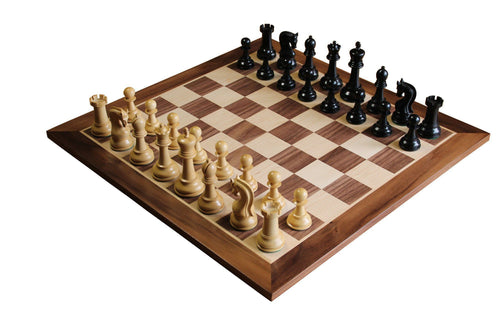 Leningrad Ebonised Chess Pieces 19" Walnut Chess Board & Vinyl Box
