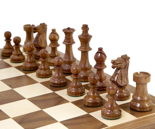 British Acacia and Walnut Chess Set