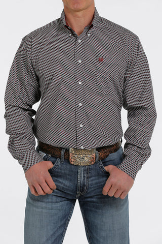 CINCH MEN'S GEOMETRIC PRINT BUTTON-DOWN WESTERN SHIRT - NAVY/CRANBERRY ...