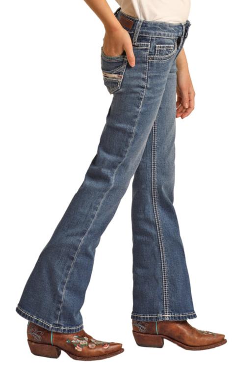 G5-2721 Rock & Roll Cowgirl Girl's Medium Wash Boot Cut Jeans