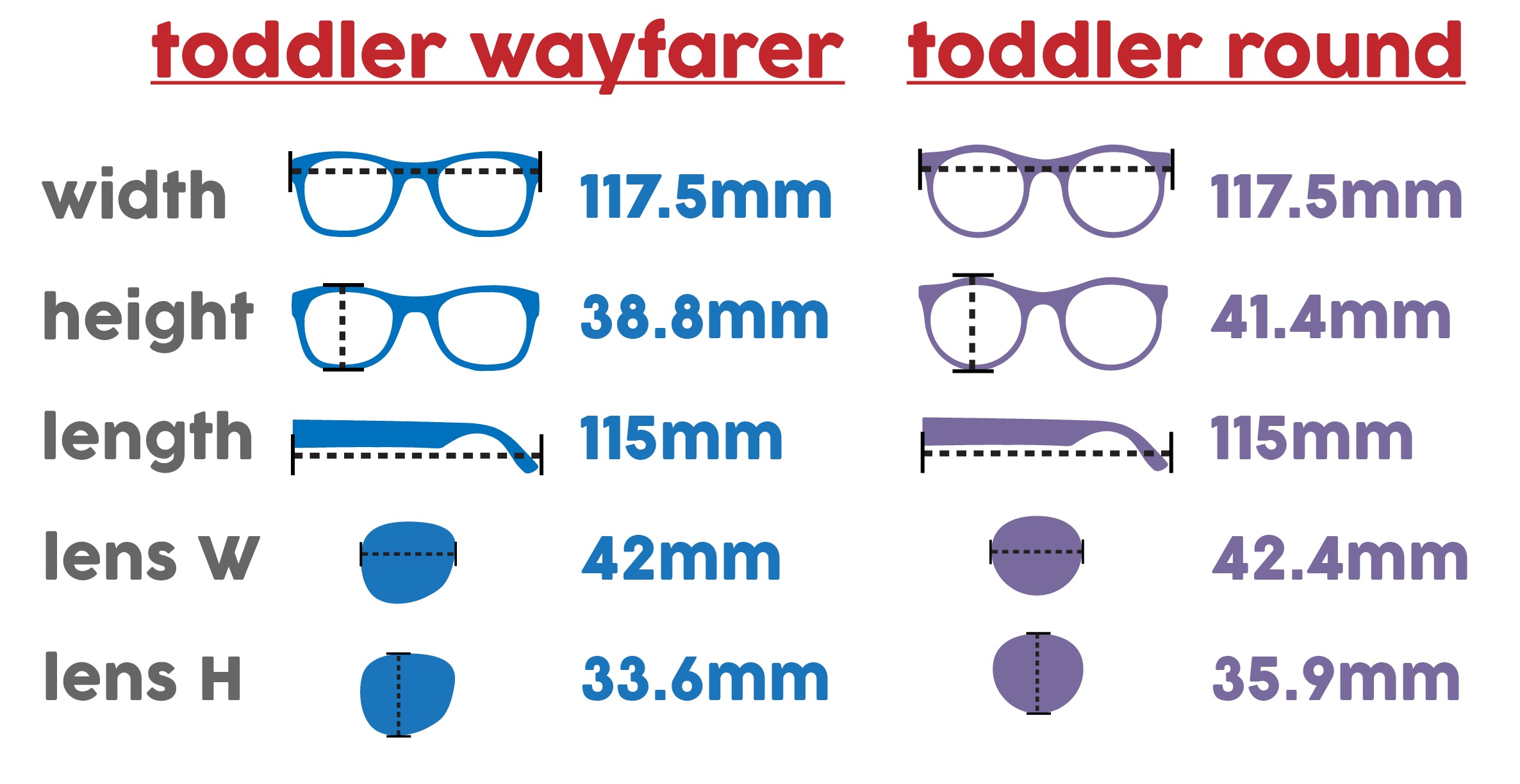 toddler glasses size