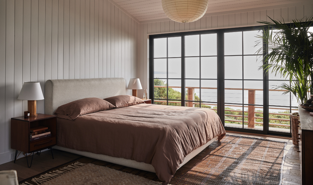 Linen bedding in a master bedroom