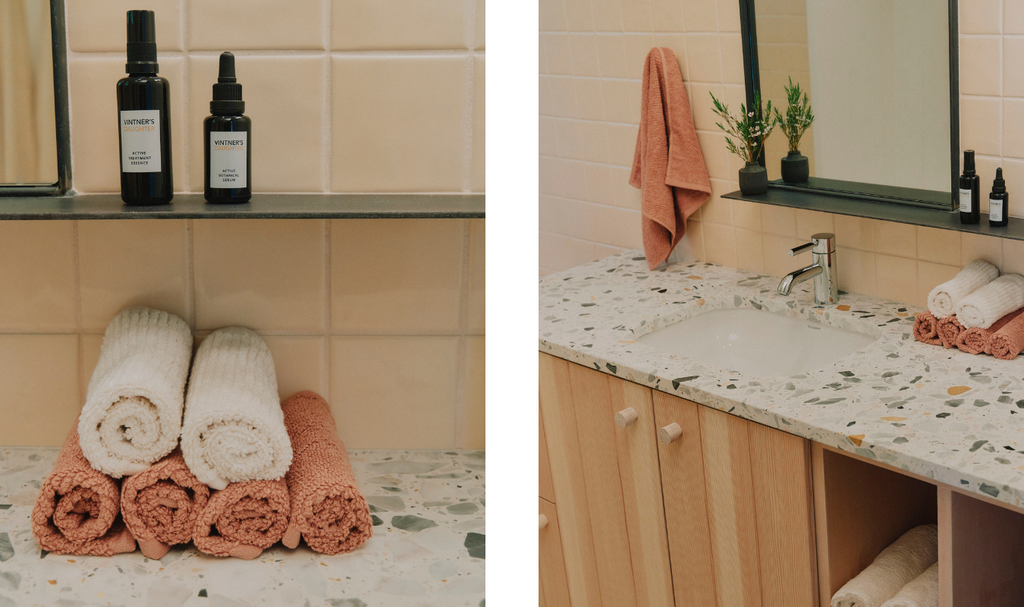 Vintner's Daughter and Coyuchi in the bathroom