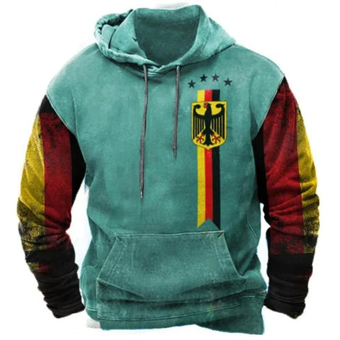 Germany Vintage Flag Hoodie for Men | EM2024 Streetwear (Turquoise)