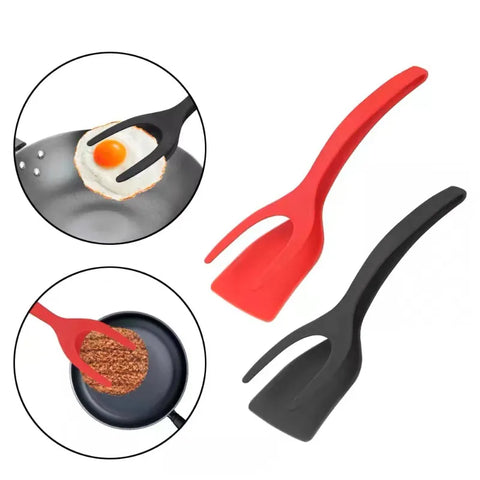 2-in-1 Spatula Tong Grip | Non-Stick: Ideal for Eggs, Pizza, Grilling, and Meat - usage