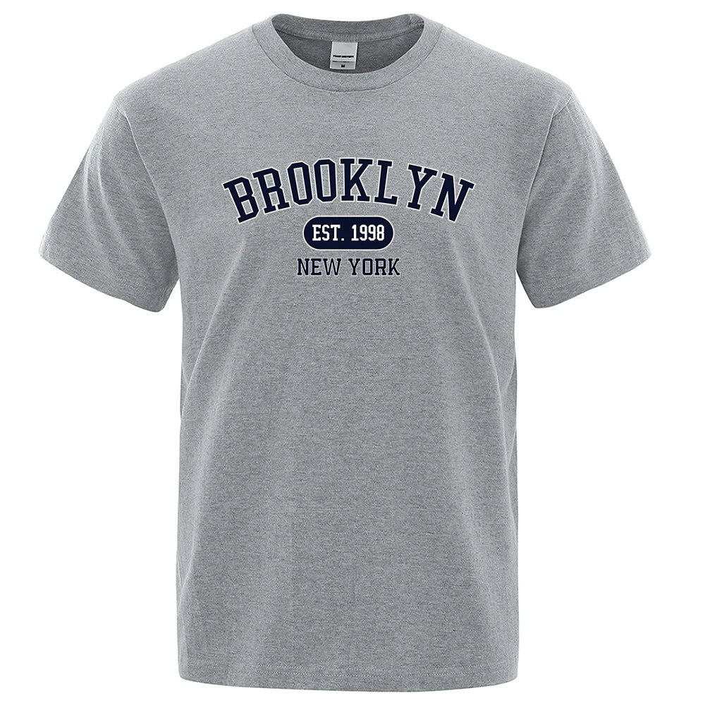 Brooklyn EST. T-shirt New York 1998 | Streetwear urbain à col rond pour l'été (Gris)