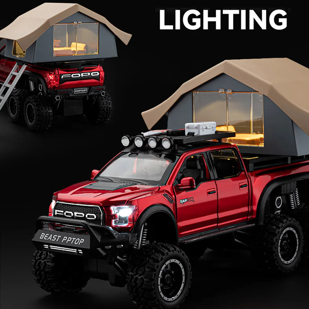 Ford Raptor F150 model car (1:24) | 6 doors, light & sound, camping RV, collector, gift