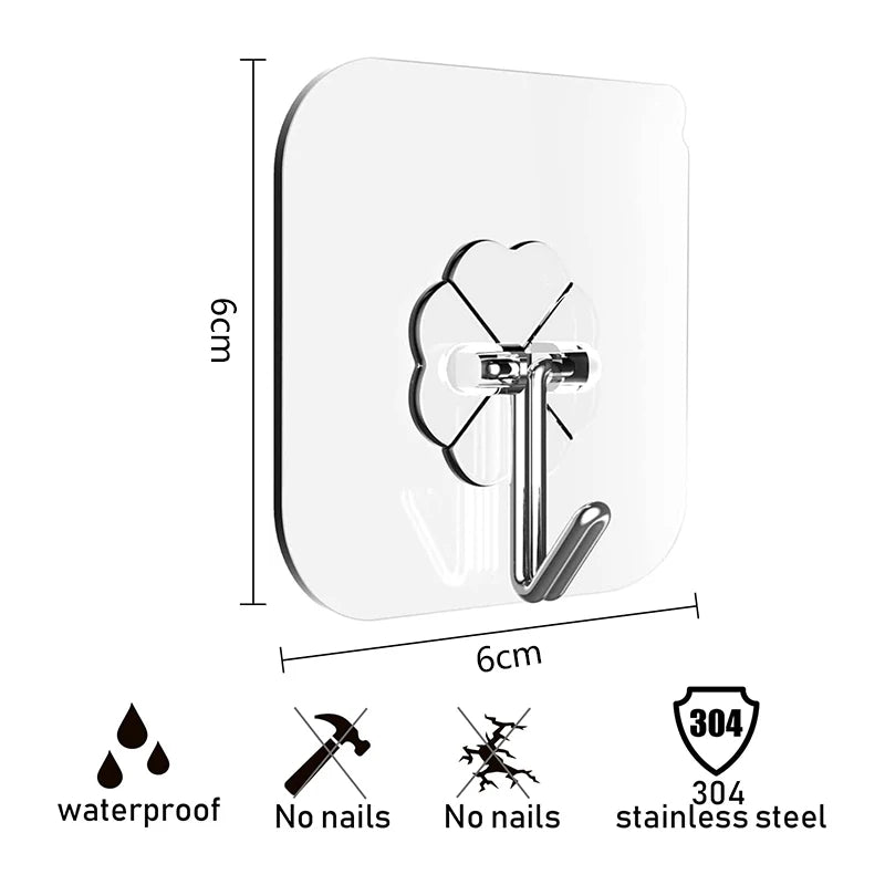Pack of 10 Multifunctional Transparent Self-Adhesive Wall Hooks, Multi-Purpose Hooks for Kitchen, Bathroom and Household | Waterproof, Durable, Punch-Free