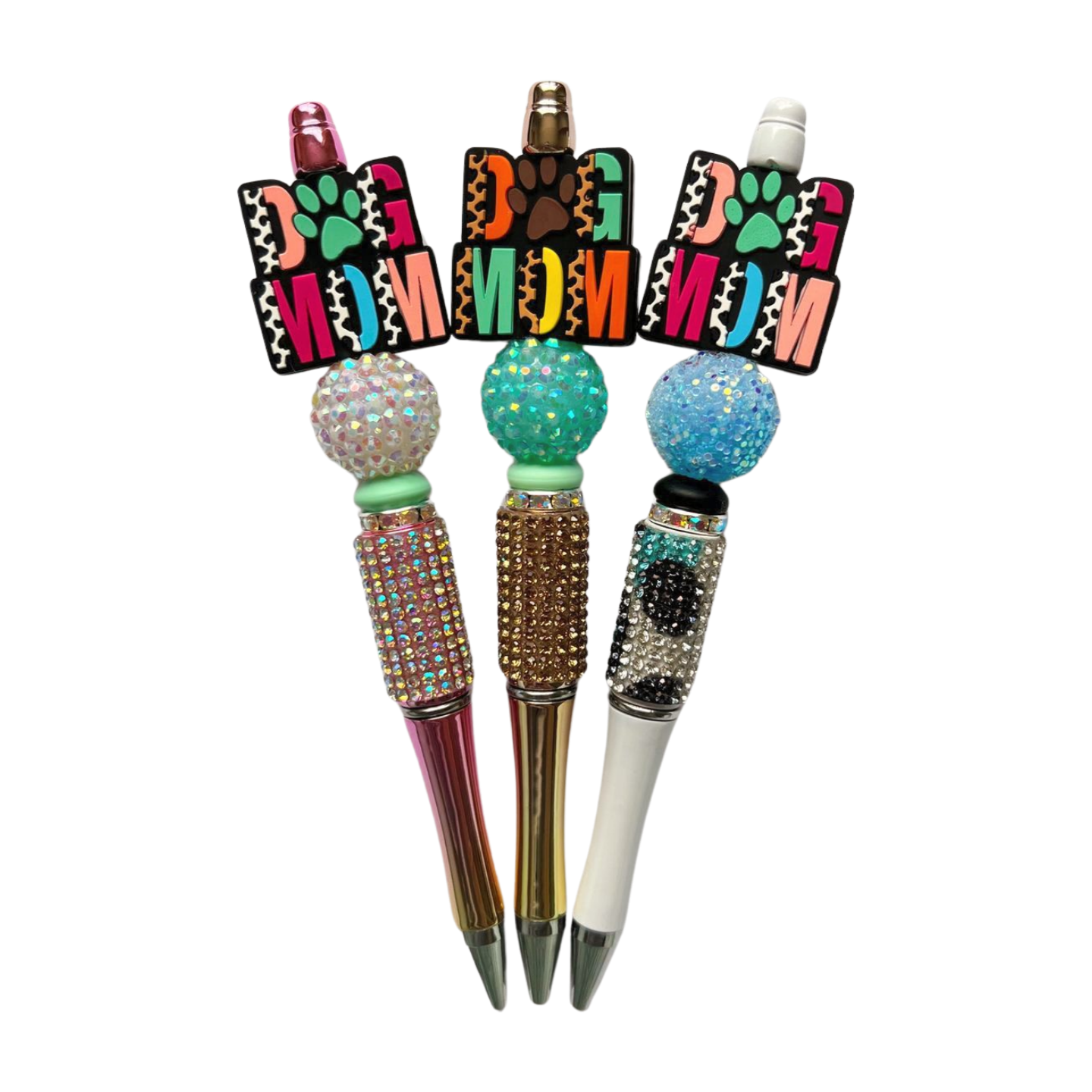 Rhinestone Beaded Silicone Focal Refillable Black Ink Dog Mom Pen