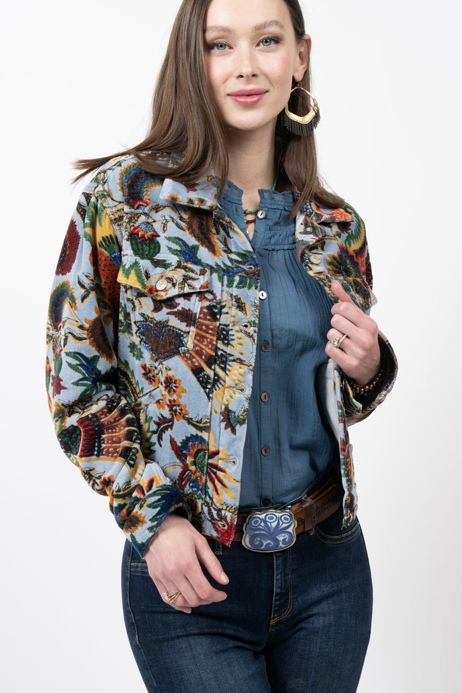 Blue Print Velvet Jean Jacket